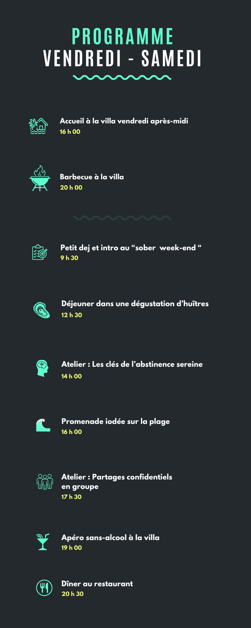 Programme du week-end de sobriété sans alcool au Cap Ferret