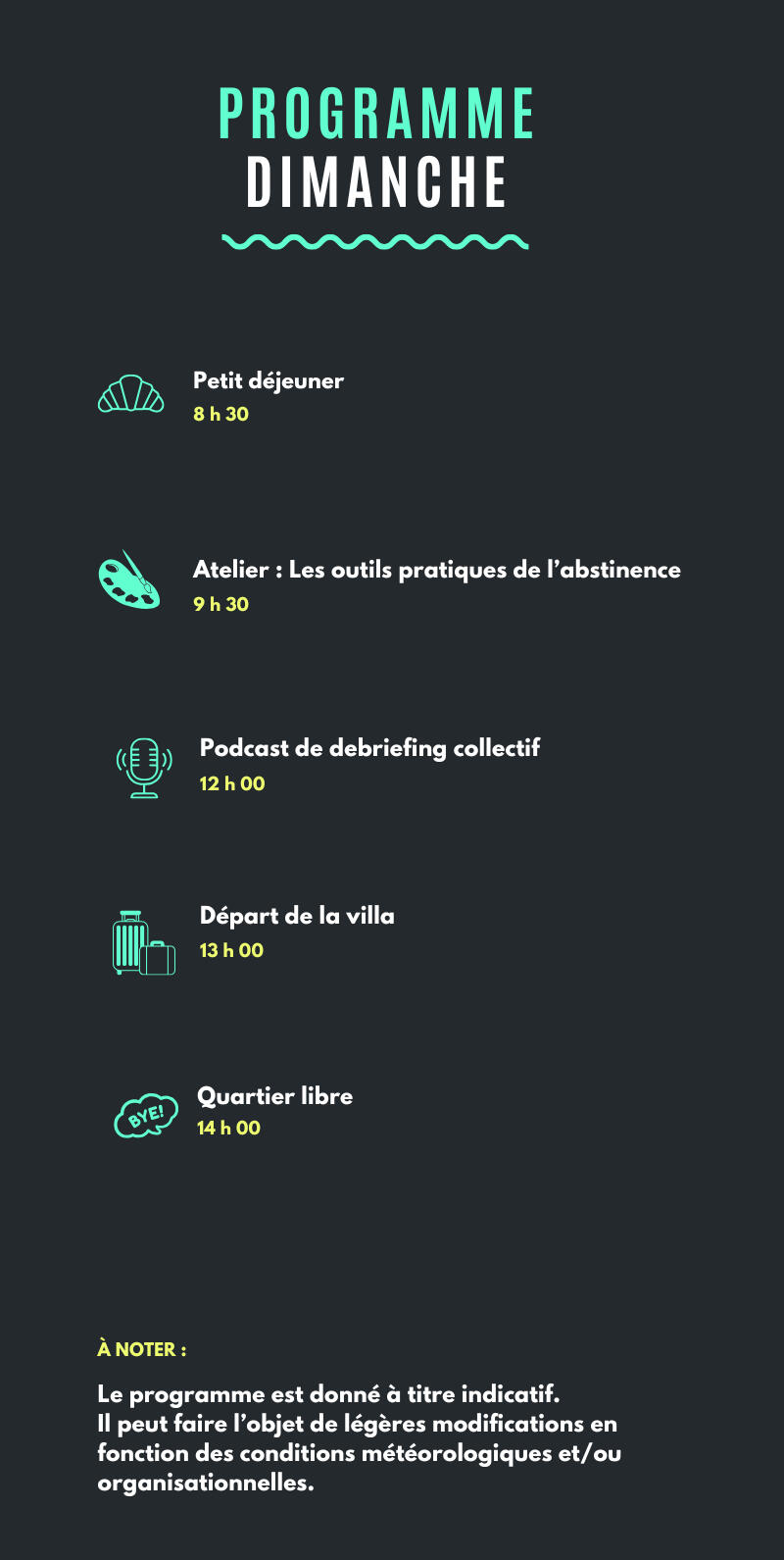 Programme du week-end de sobriété sans alcool au Cap Ferret